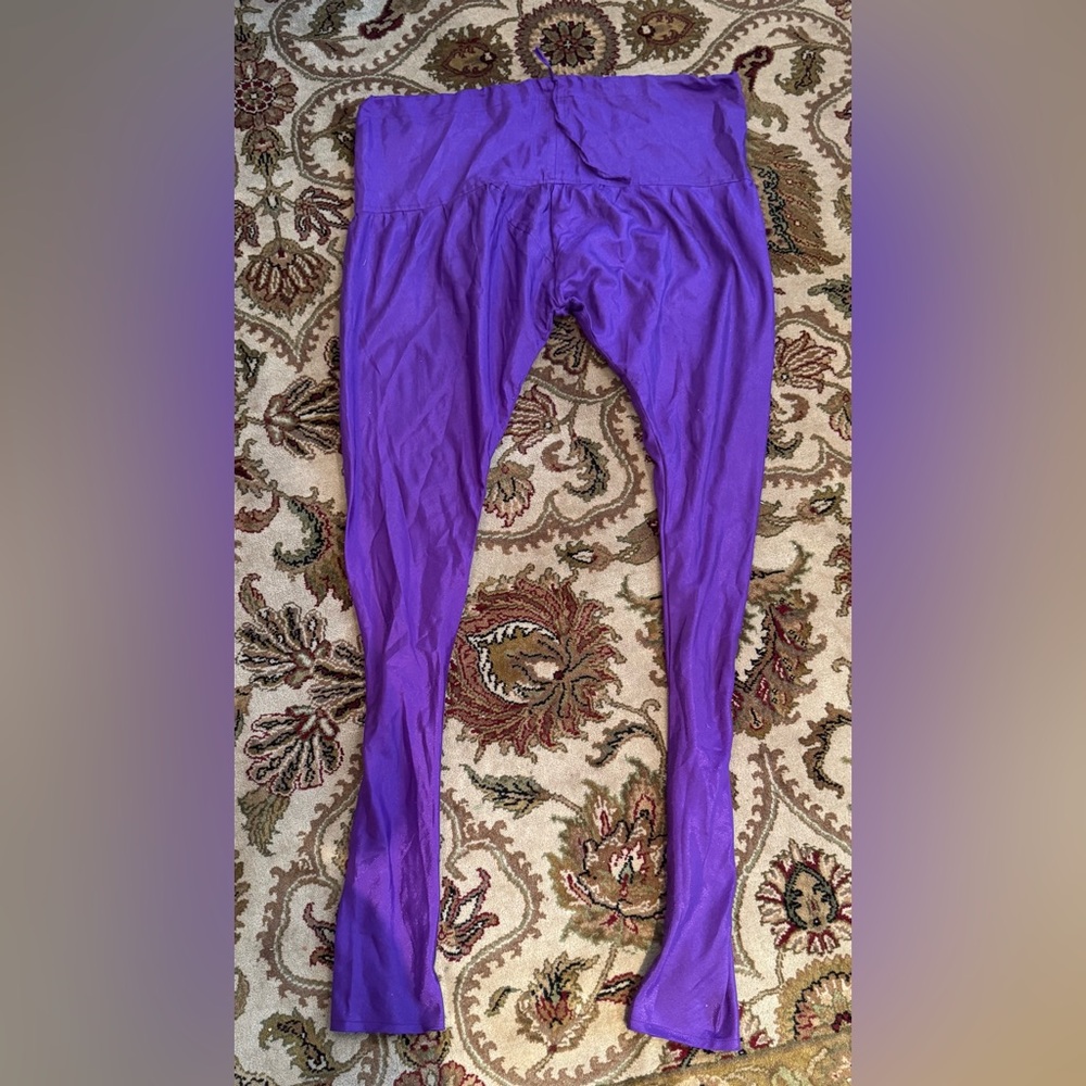 Vibrant Purple Leggings with drawstring flexible size waist.